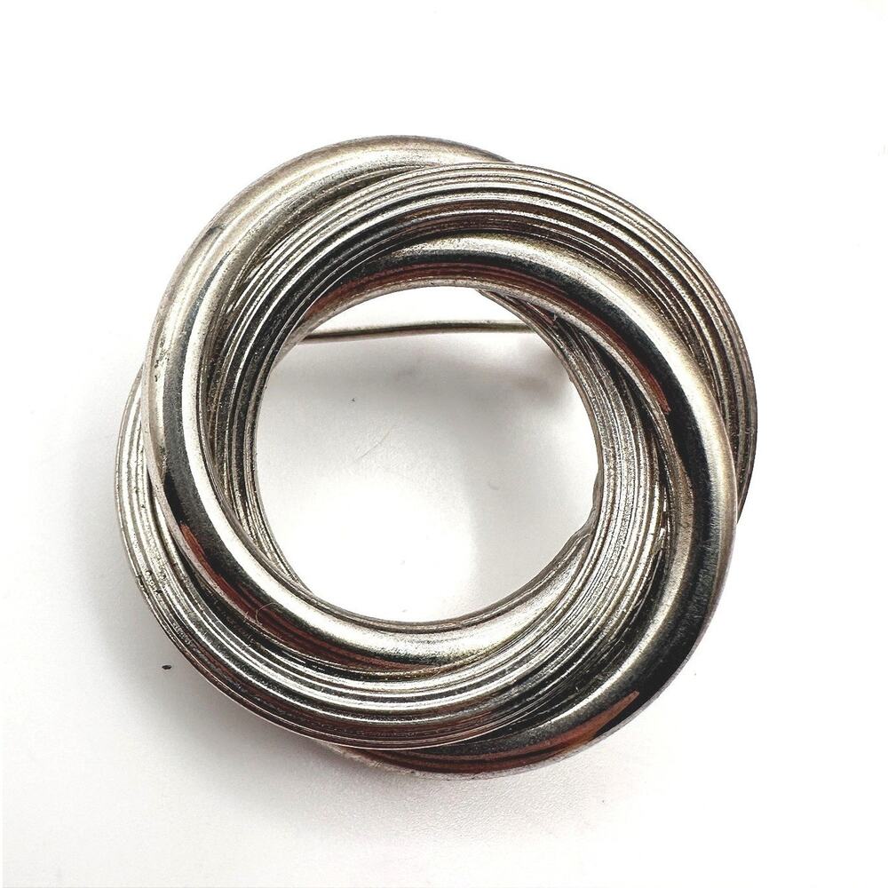 Vintage Y2K Silver Tone Twisted Infinity Circle Double Link Brooch Pin Jewelry